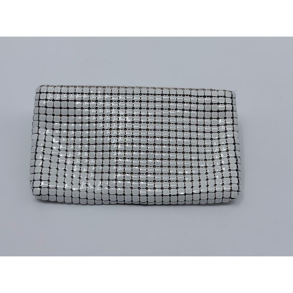 Vintage Whiting & Davis White Metal Mesh Clutch Evening Bag Purse Heart